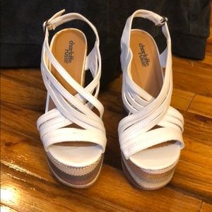 Size 6 Charlotte Russe White and MultiColor Wedges